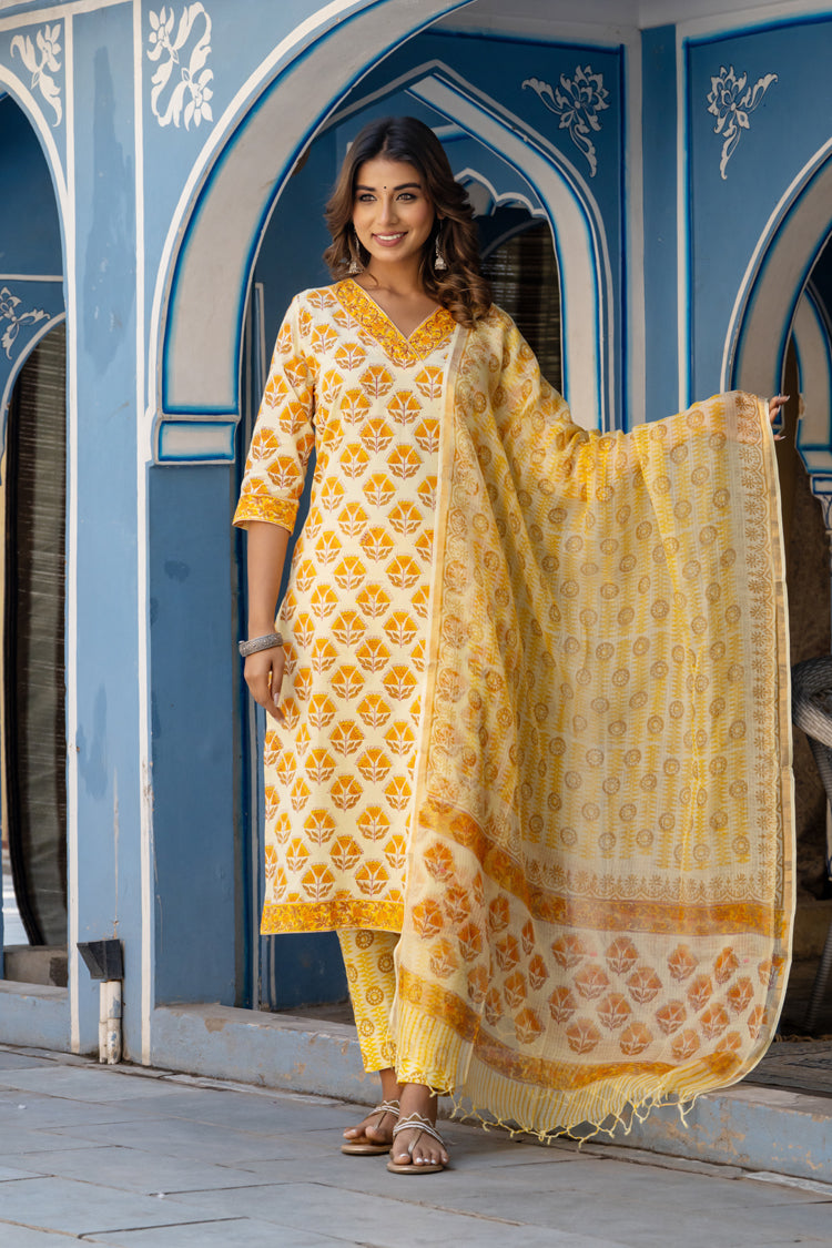 SUNSHINE YELLOW LAKHNAWI KURTA SET