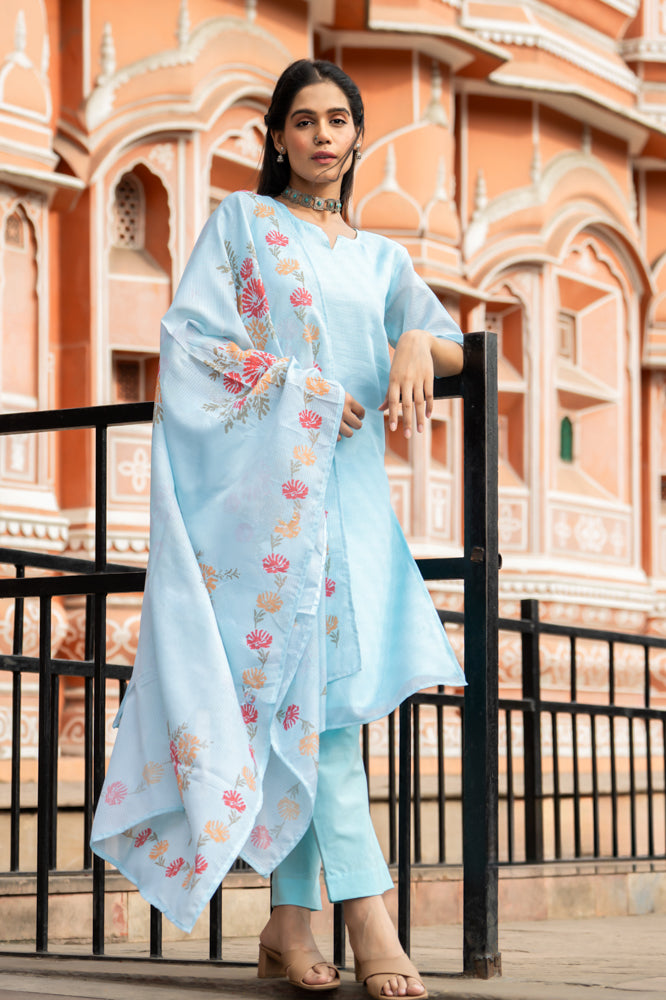 Rang Blue Jharoka Kurta Koti Set main image 1