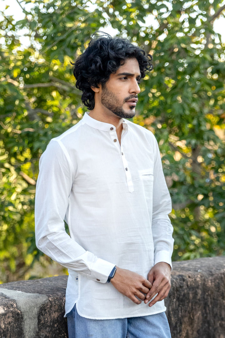 White Cotton Short Kurta