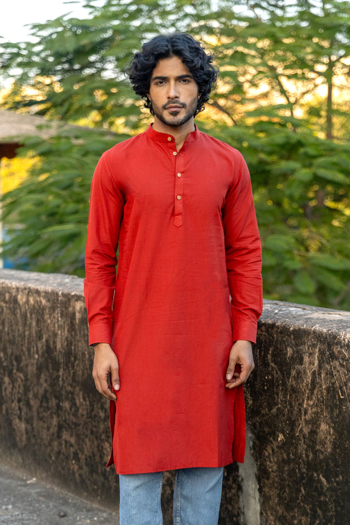 Red Cotton Long Kurta