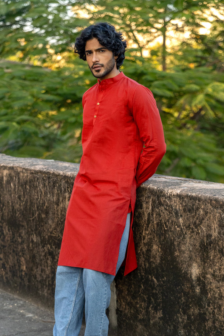 Red Cotton Long Kurta