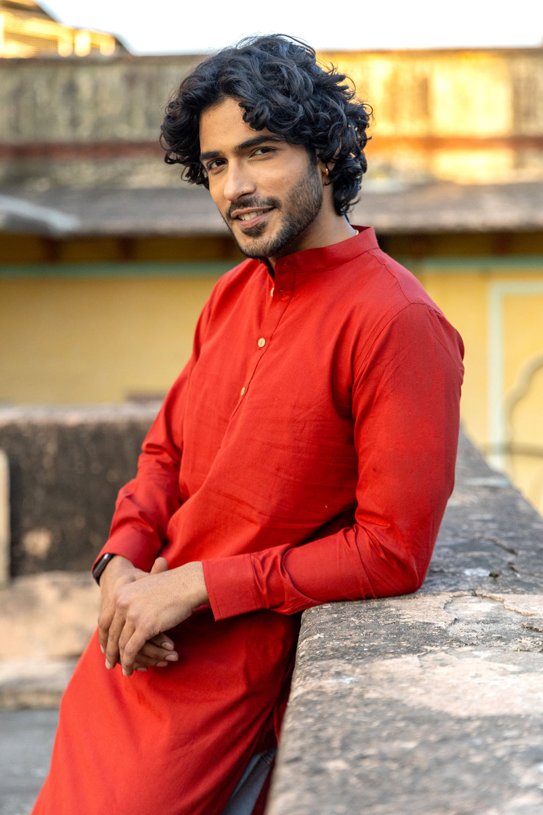 Red Cotton Long Kurta