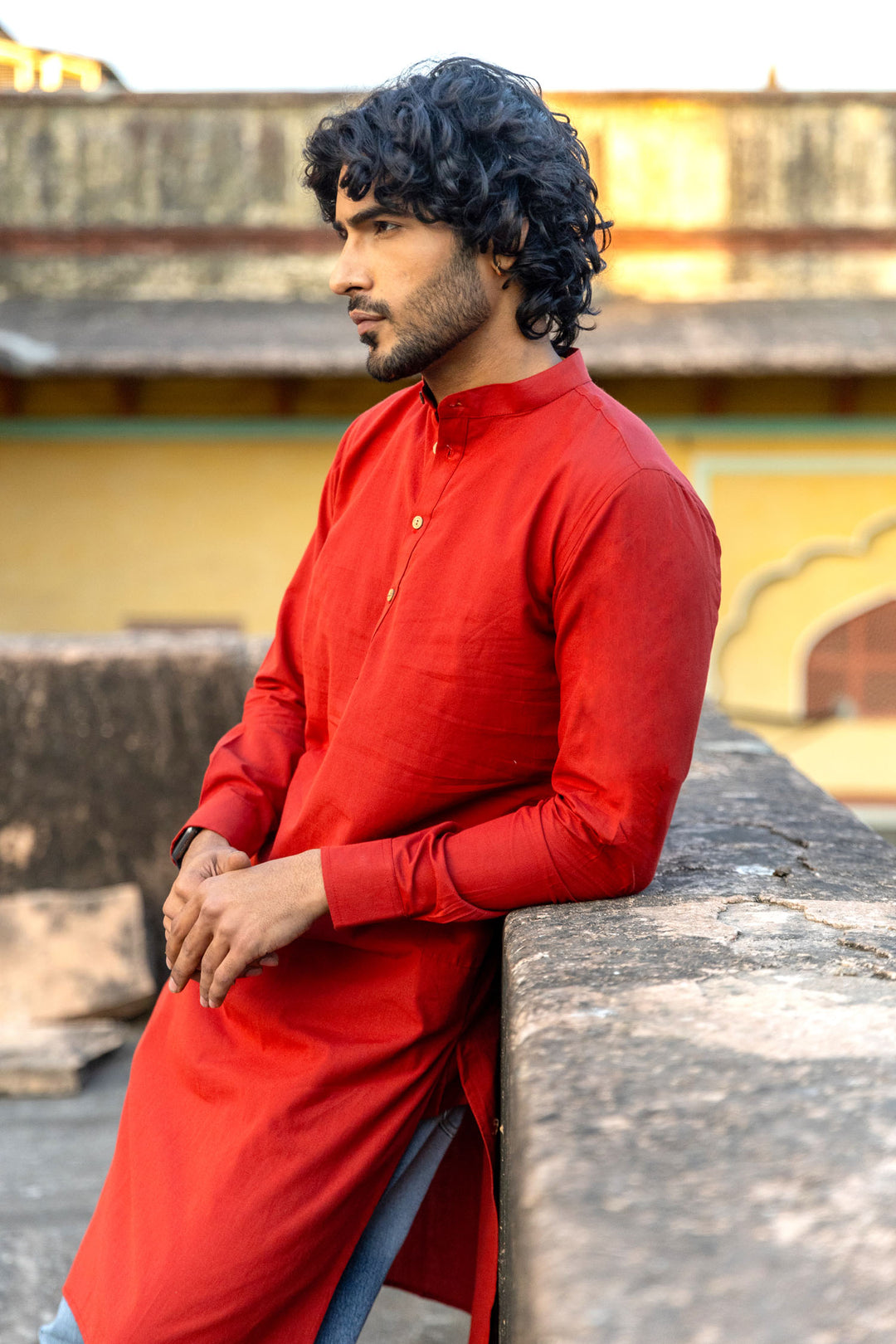 Red Cotton Long Kurta