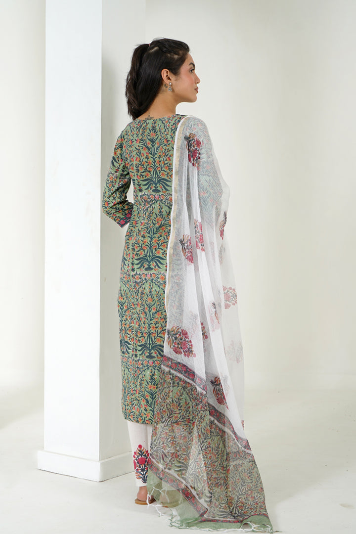 Green Mughal Buta Kurta Set