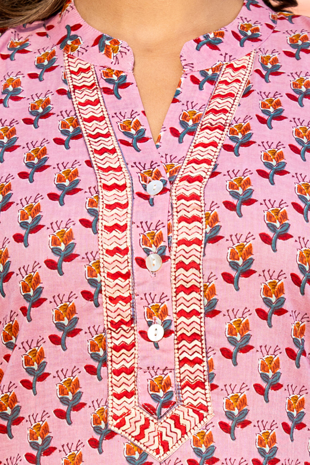 Pink Orange Buta Short Kurta