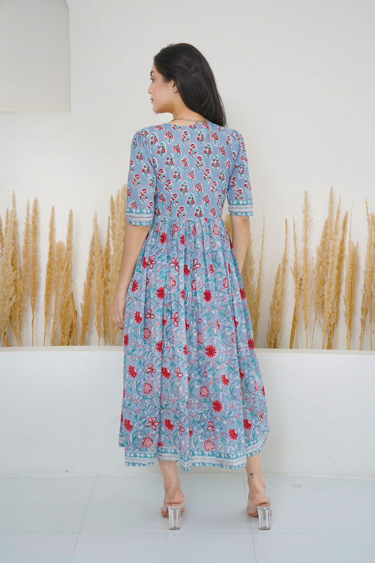 Cement Blue Red Buti Nyra Cut Dress