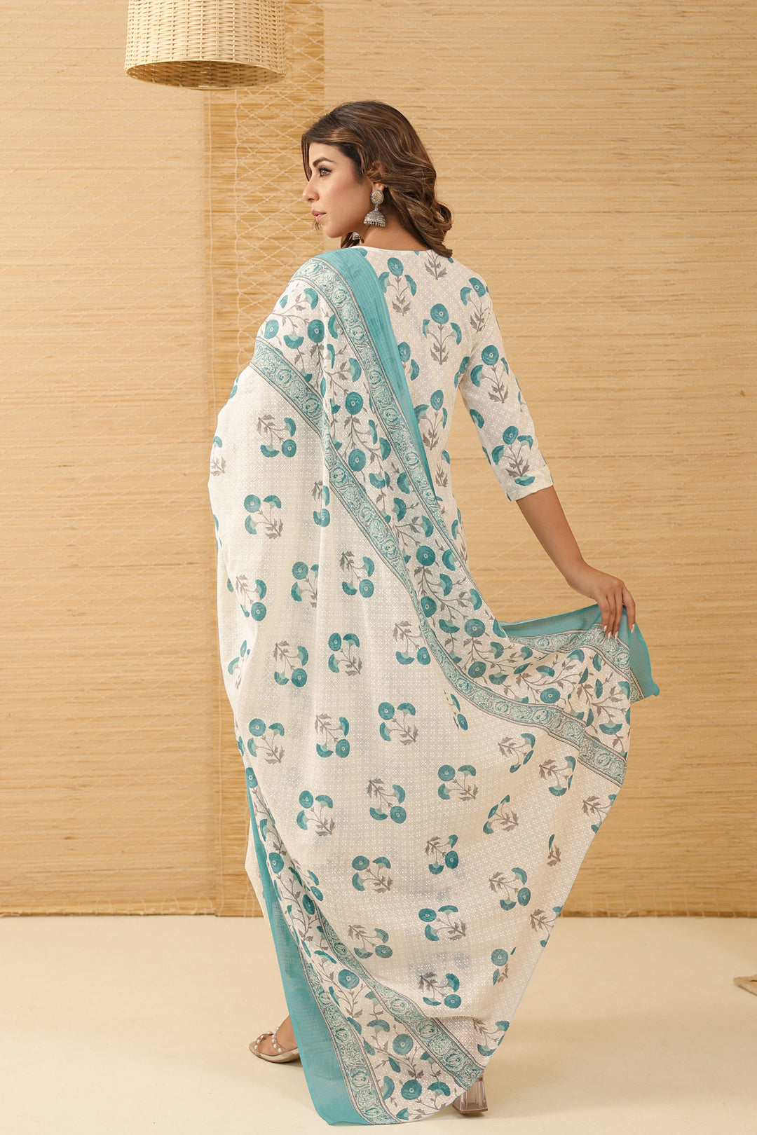 Blue Mughal Buta Floral Kurta Set