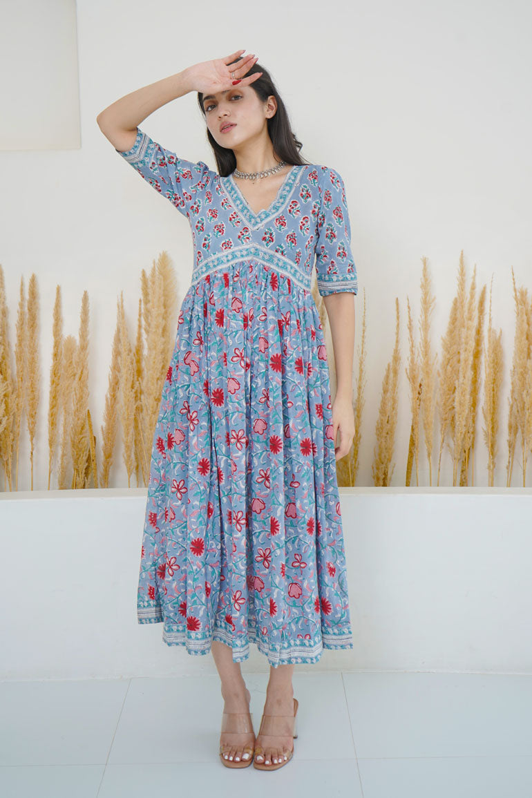Cement Blue Red Buti Nyra Cut Dress