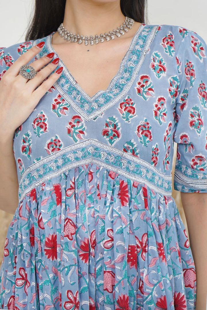 Cement Blue Red Buti Nyra Cut Dress