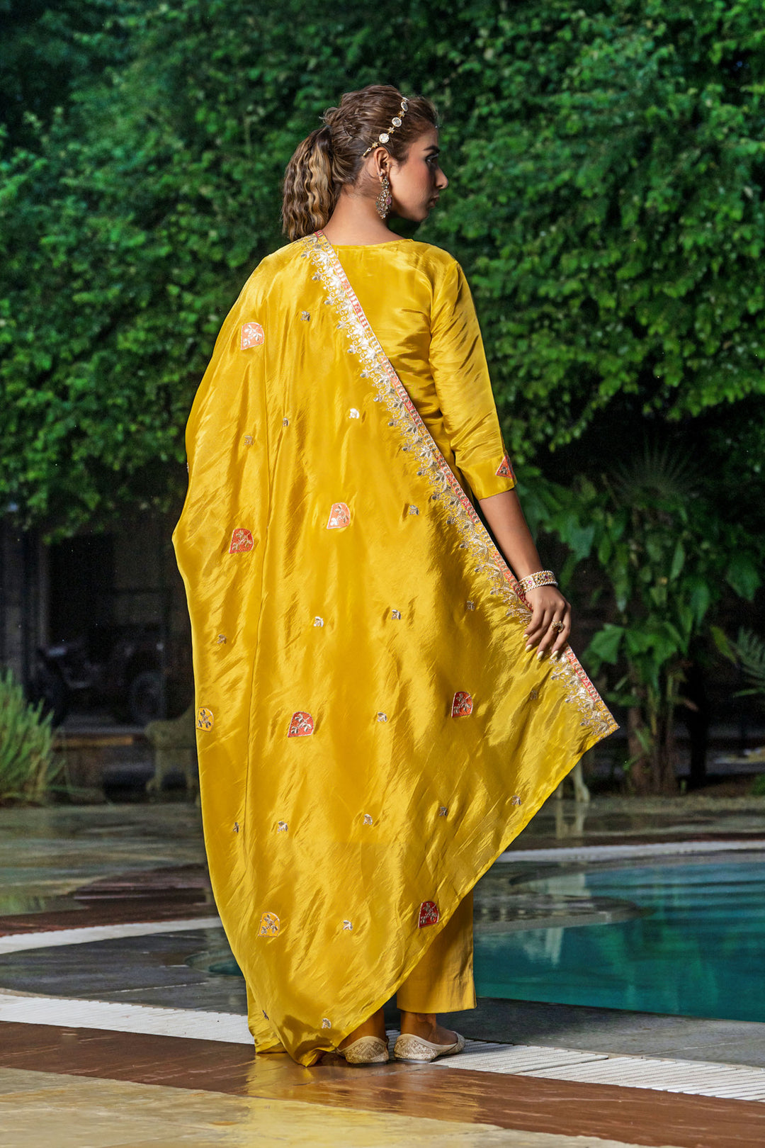 Yellow Tissue Embroidery Kurta Set