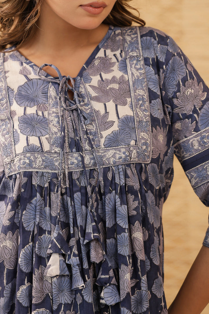 White Blue Floral Midi Dress