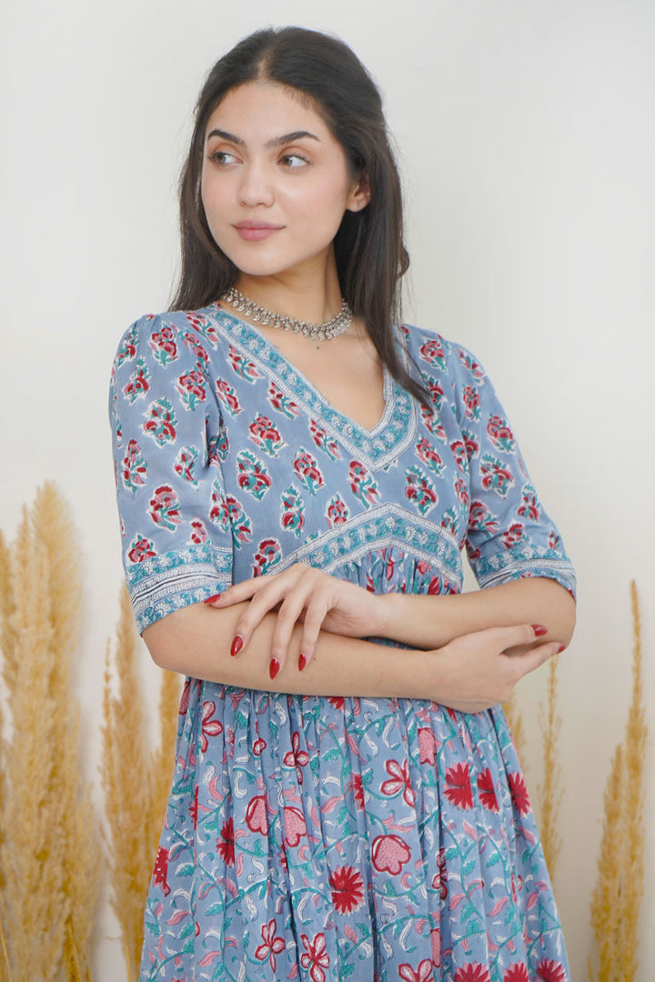 Cement Blue Red Buti Nyra Cut Dress