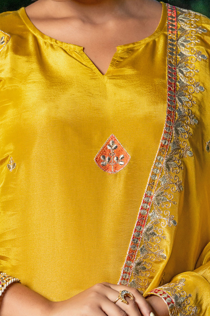 Yellow Tissue Embroidery Kurta Set