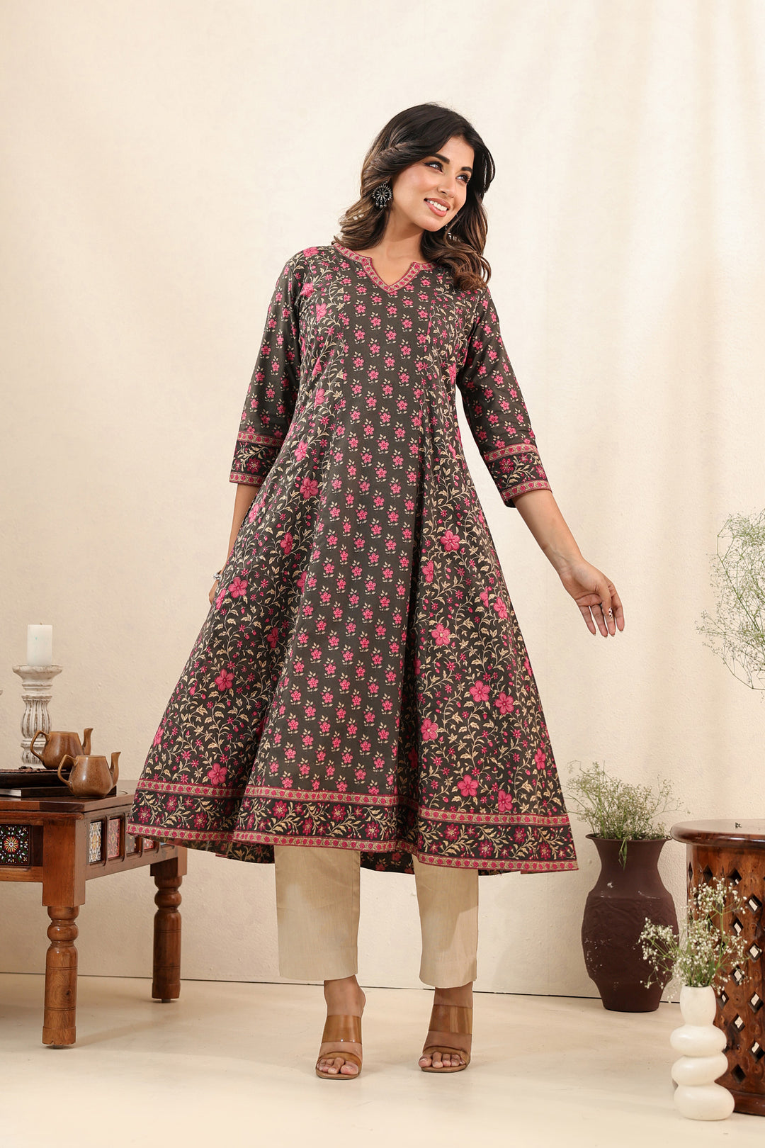 Grey Pink Kali Dress Set