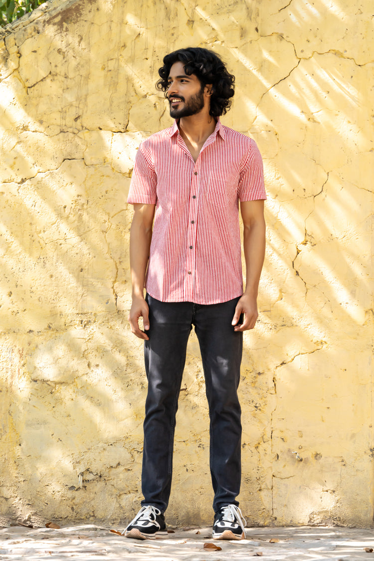 Red Stripe Half Sleeve Shirt