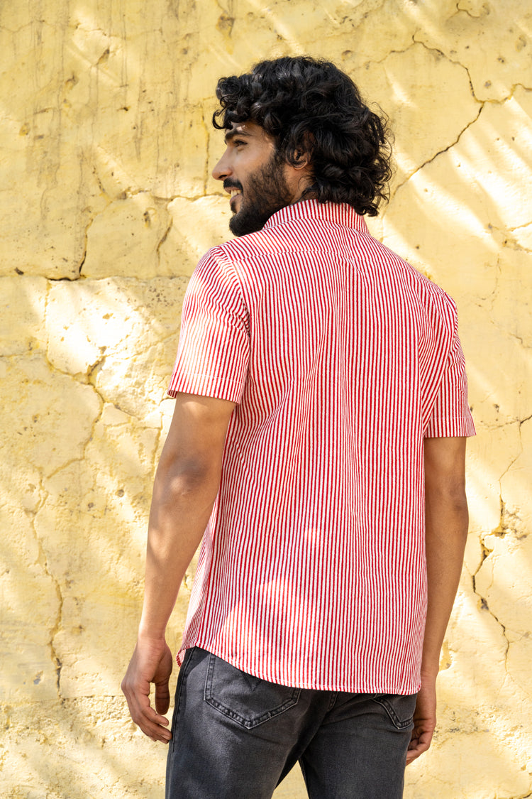 Red Stripe Half Sleeve Shirt