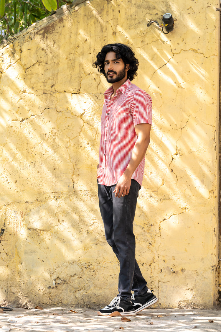Red Stripe Half Sleeve Shirt