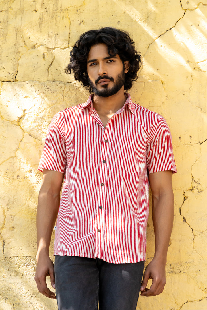 Red Stripe Half Sleeve Shirt