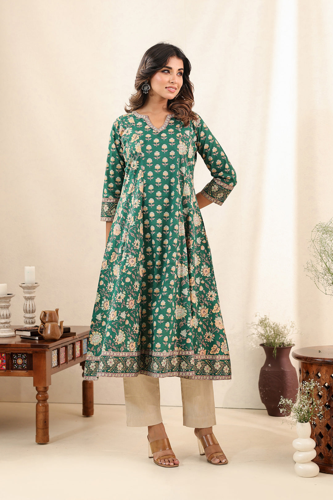 Bottle Green Kali Dress Set