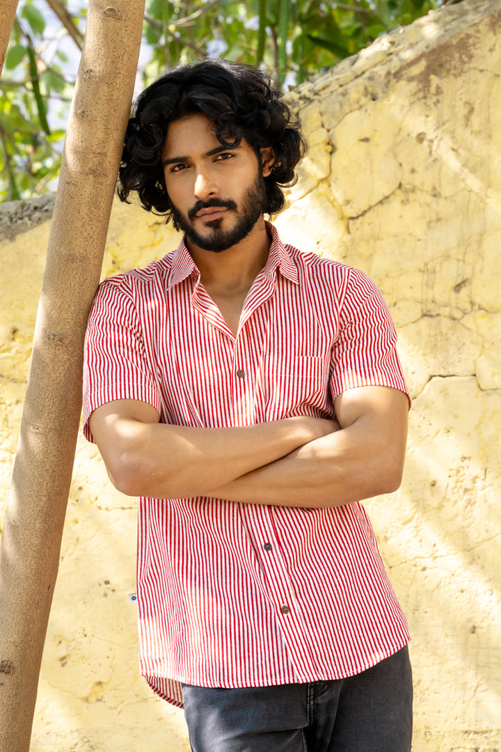 Red Stripe Half Sleeve Shirt
