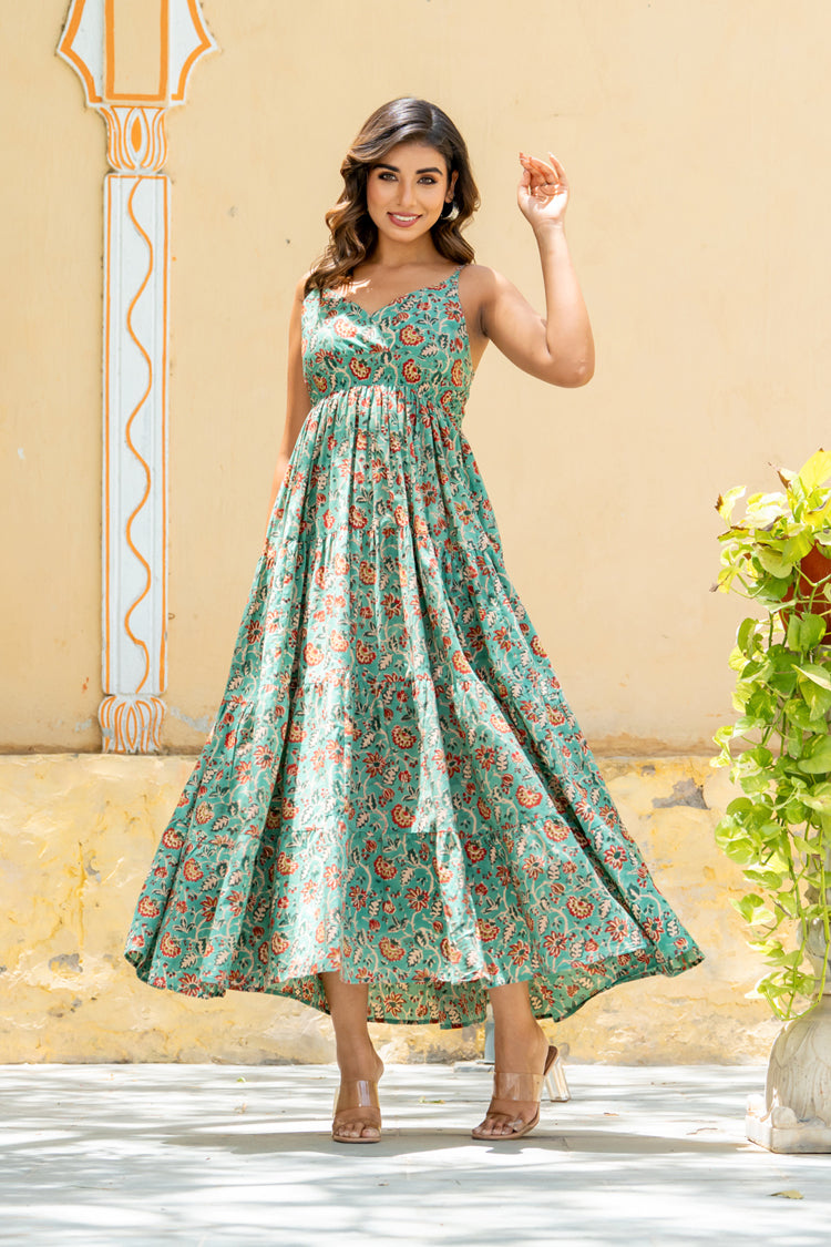 Green Floral Strap Dress – PRINTSVALLEY