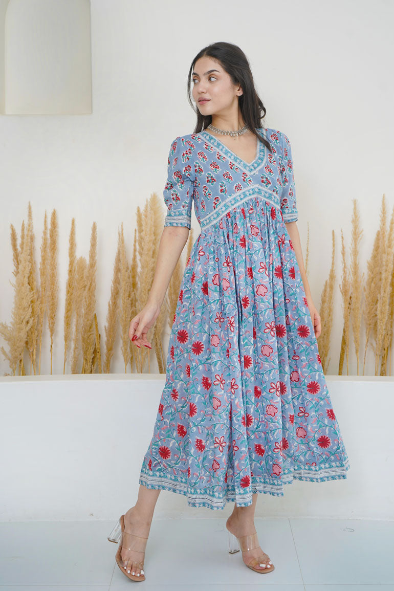 Cement Blue Red Buti Nyra Cut Dress