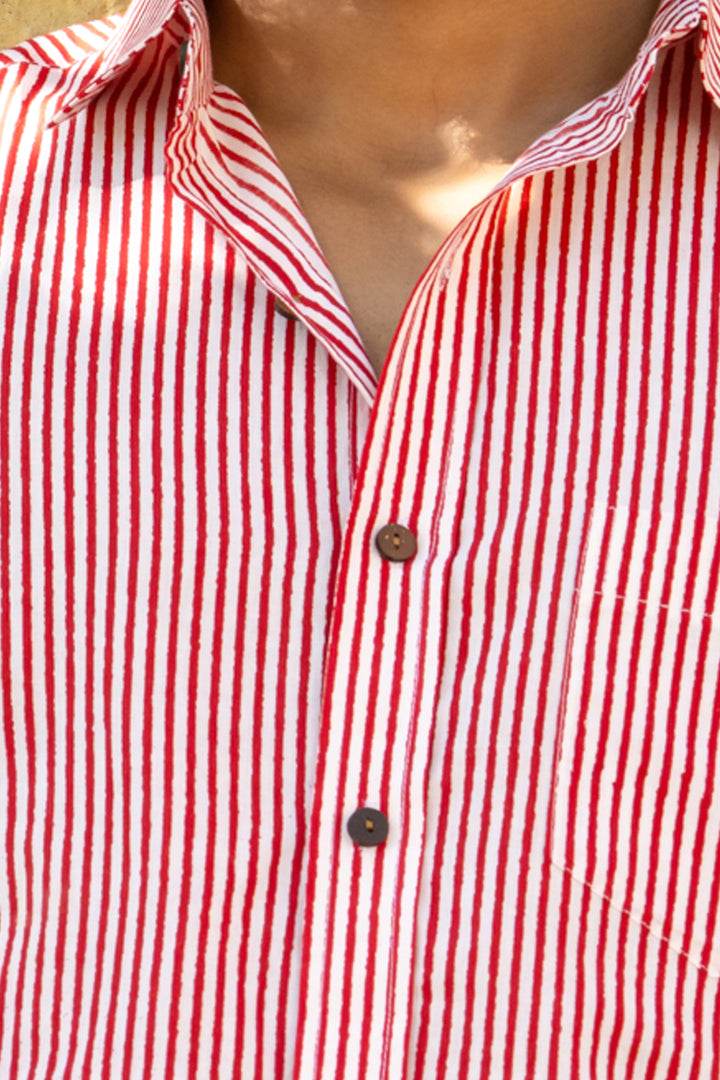 Red Stripe Half Sleeve Shirt