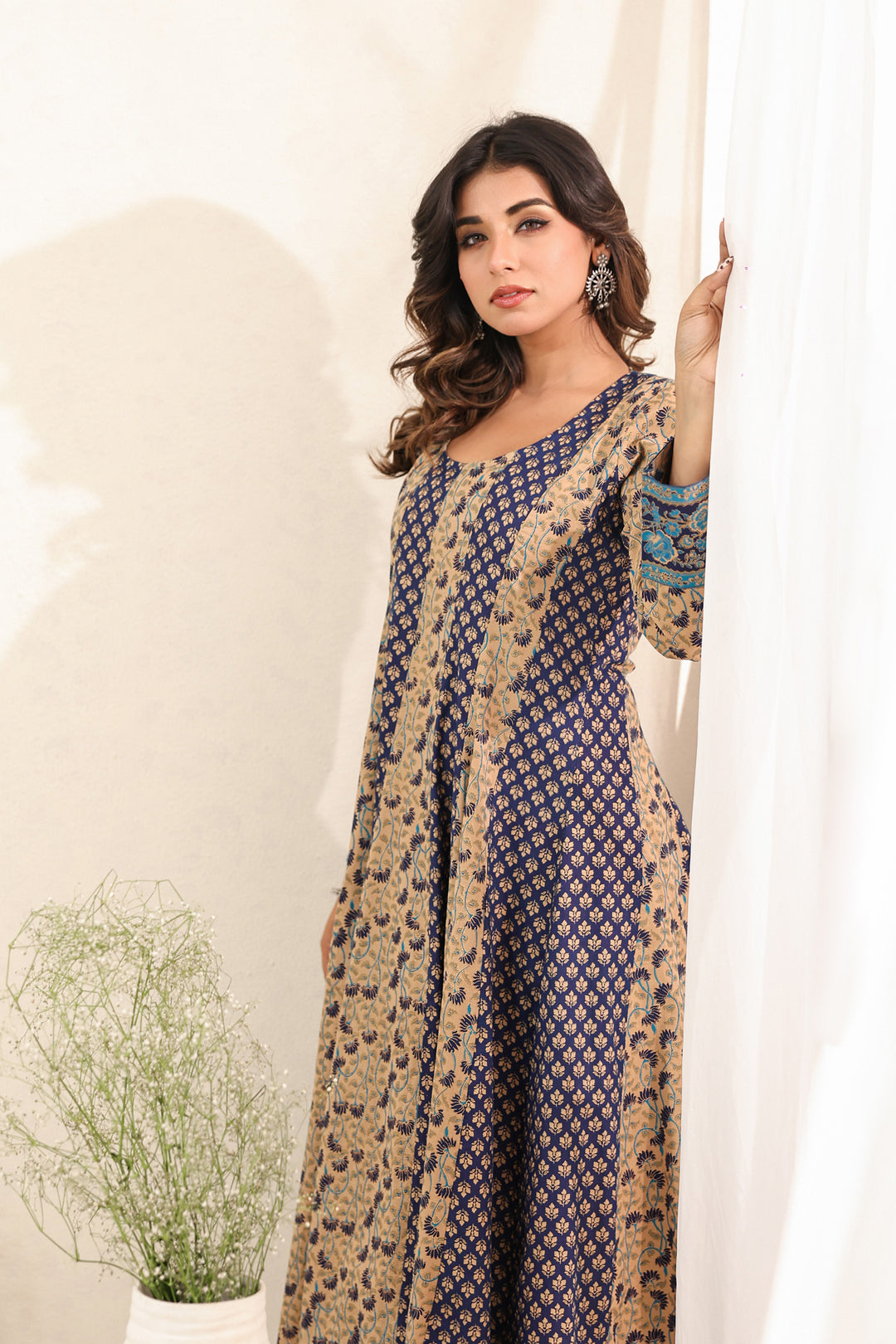 Blue Beige Buti Flare Kali Dress