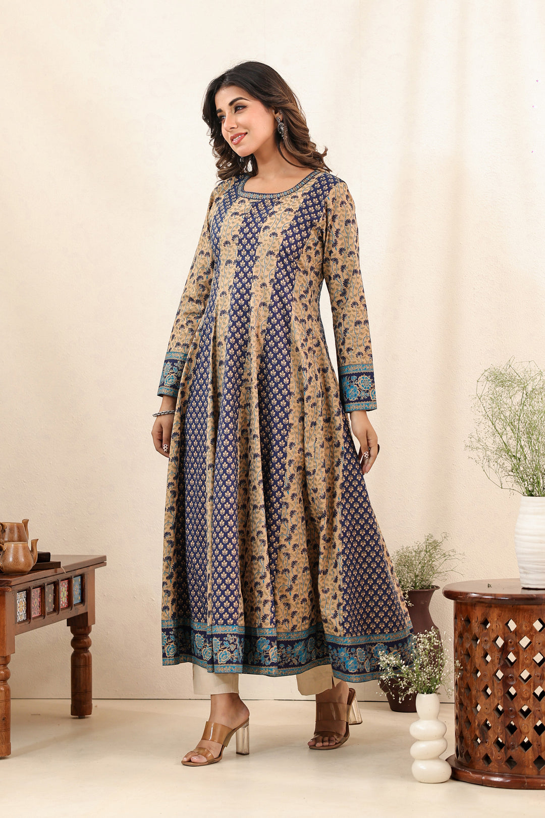 Blue Beige Buti Flare Kali Dress