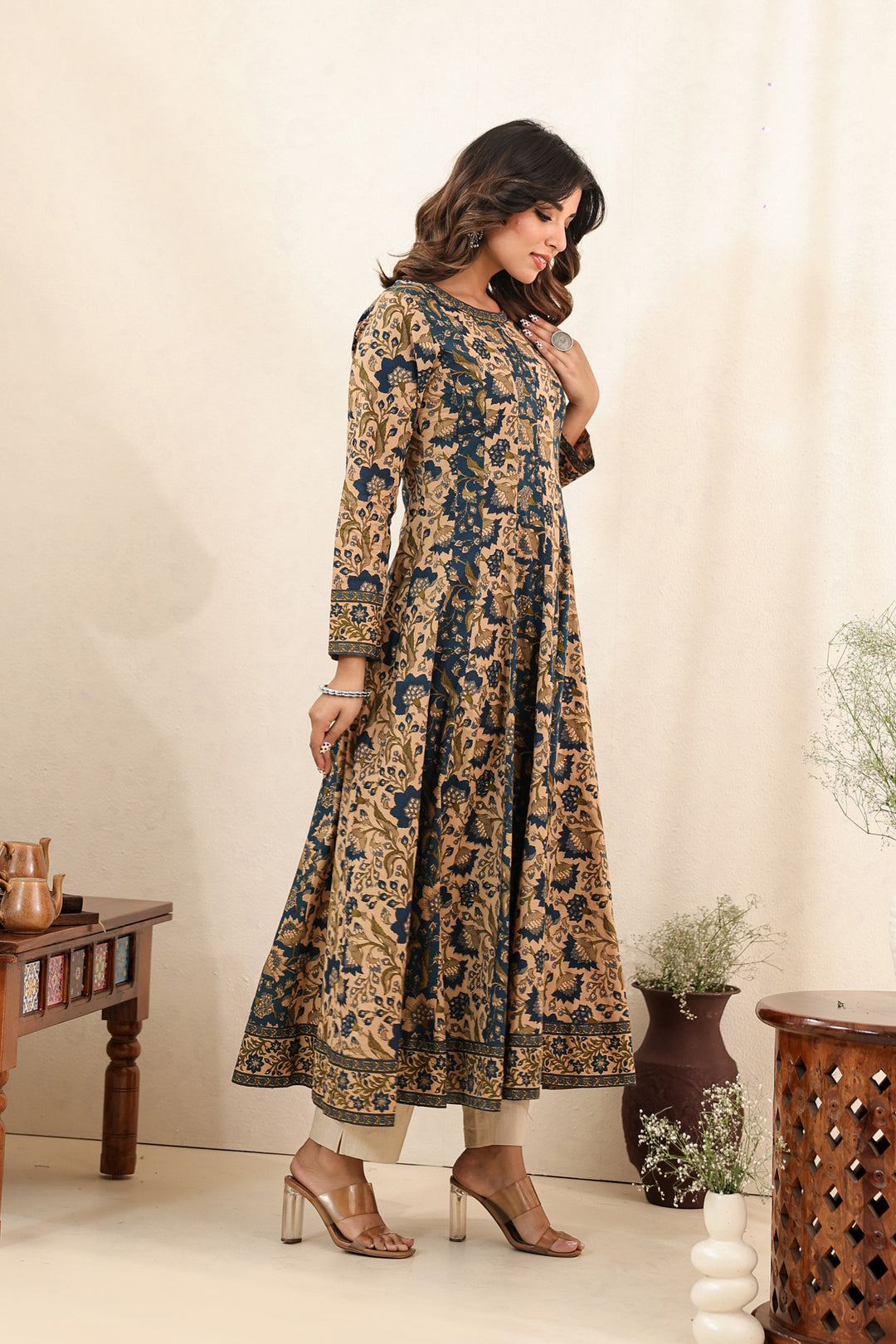 Royal Blue Buti Flare Kali Dress