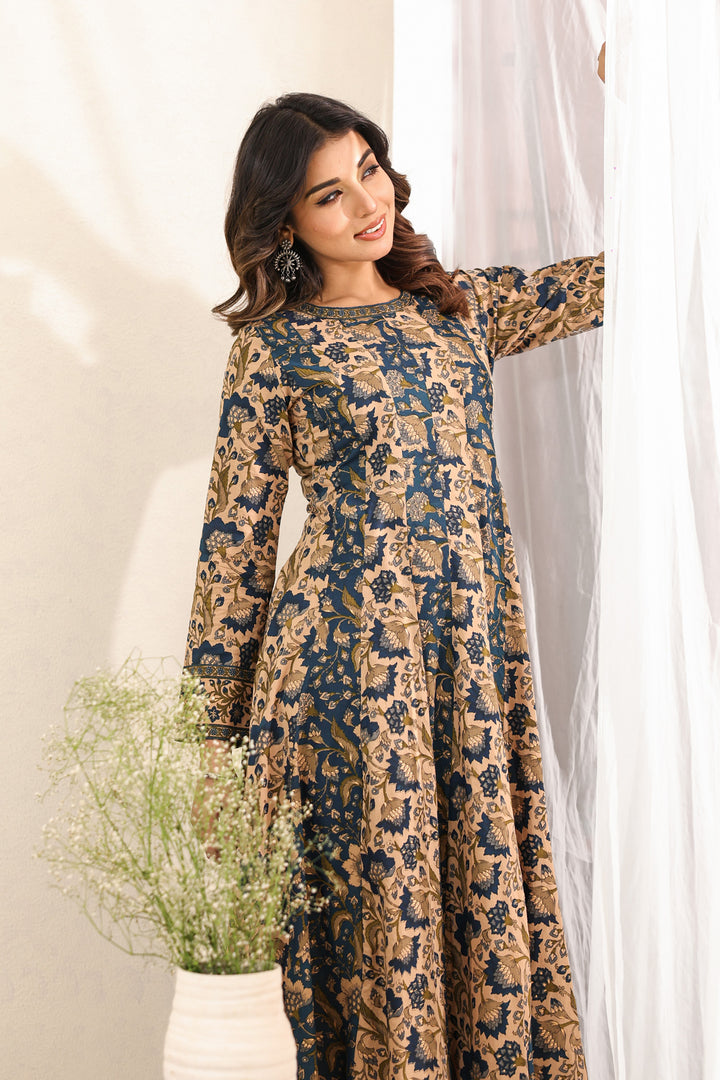 Royal Blue Buti Flare Kali Dress