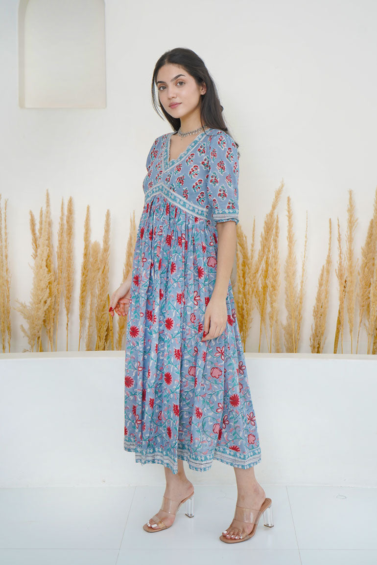 Cement Blue Red Buti Nyra Cut Dress