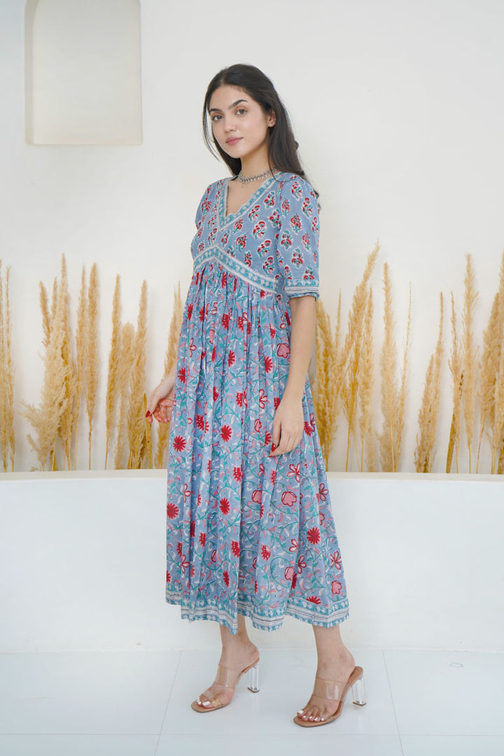 Cement Blue Red Buti Nyra Cut Dress