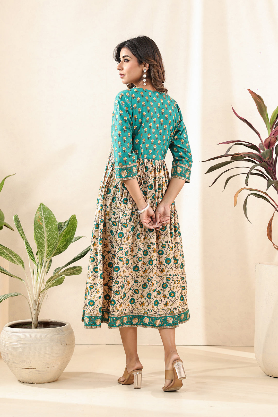 Turquoise Beige Flare Nyra Dress