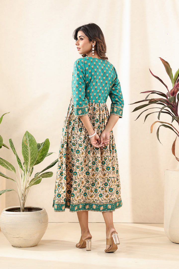 Turquoise Beige Flare Nyra Dress