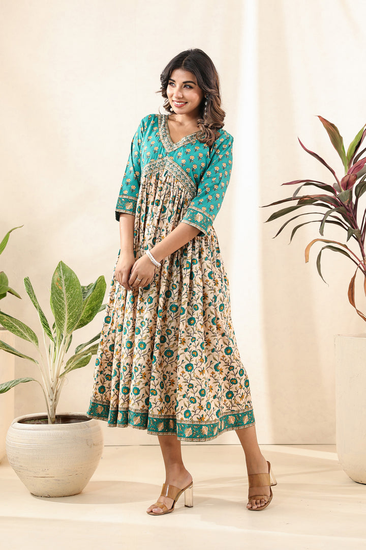 Turquoise Beige Flare Nyra Dress