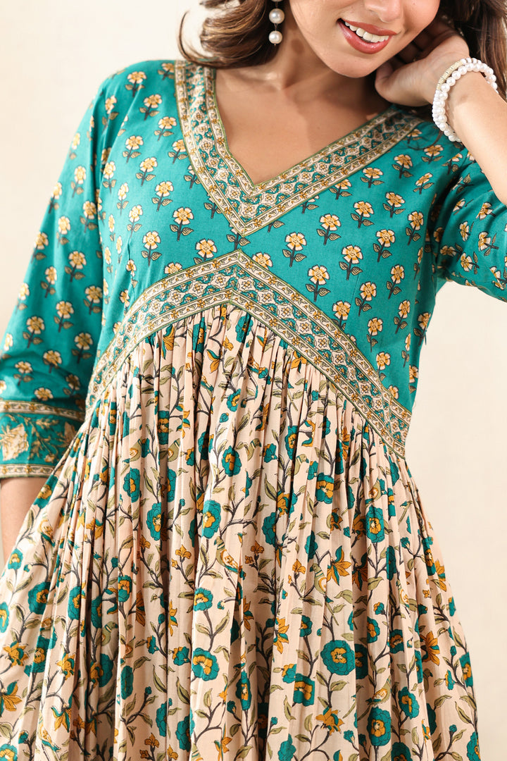 Turquoise Beige Flare Nyra Dress