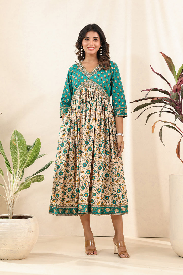 Turquoise Beige Flare Nyra Dress