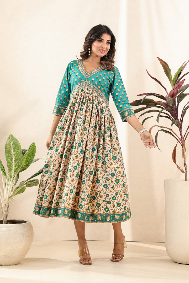 Turquoise Beige Flare Nyra Dress