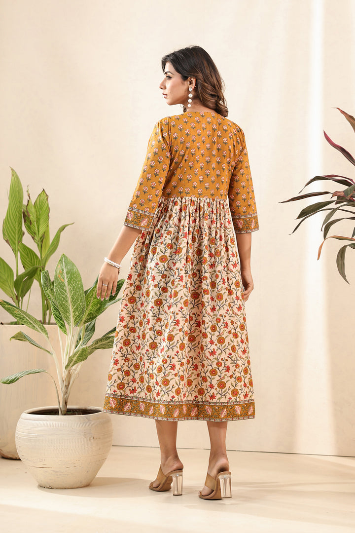 Mustard Beige Flare Nyra Dress