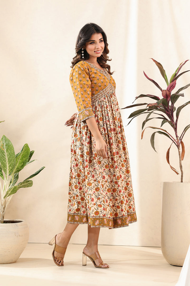 Mustard Beige Flare Nyra Dress