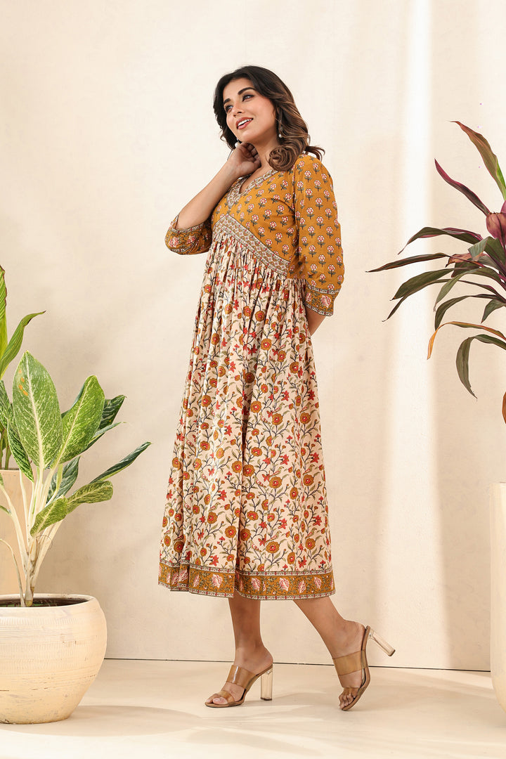 Mustard Beige Flare Nyra Dress