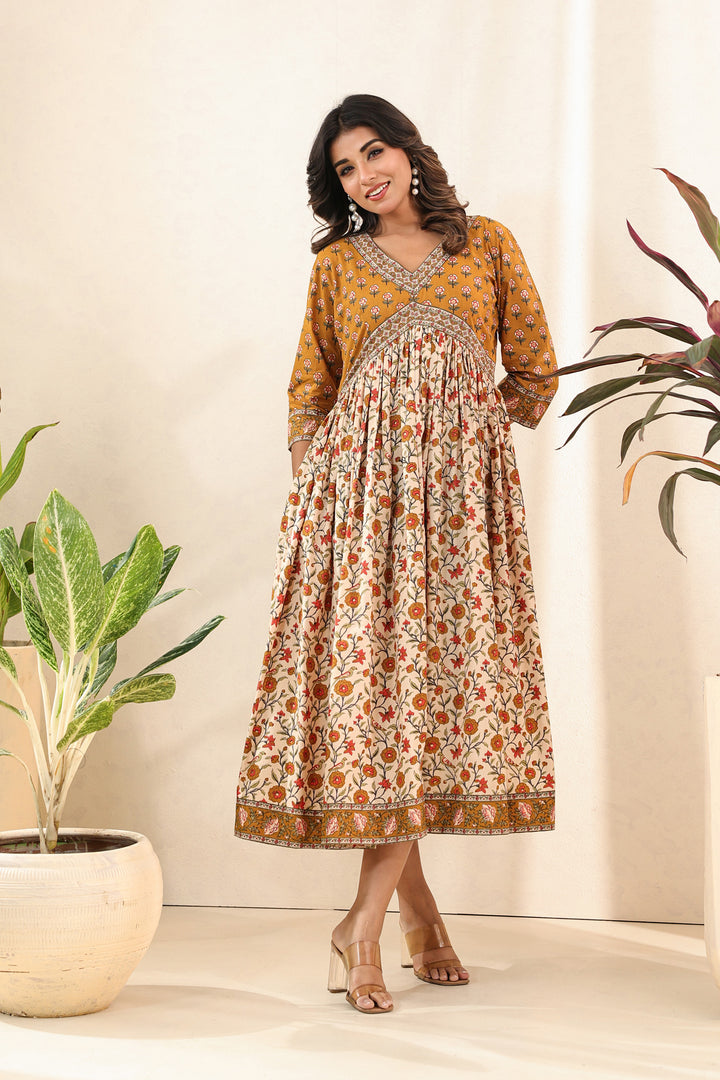 Mustard Beige Flare Nyra Dress