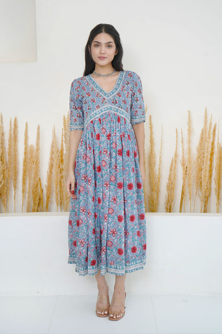 Cement Blue Red Buti Nyra Cut Dress
