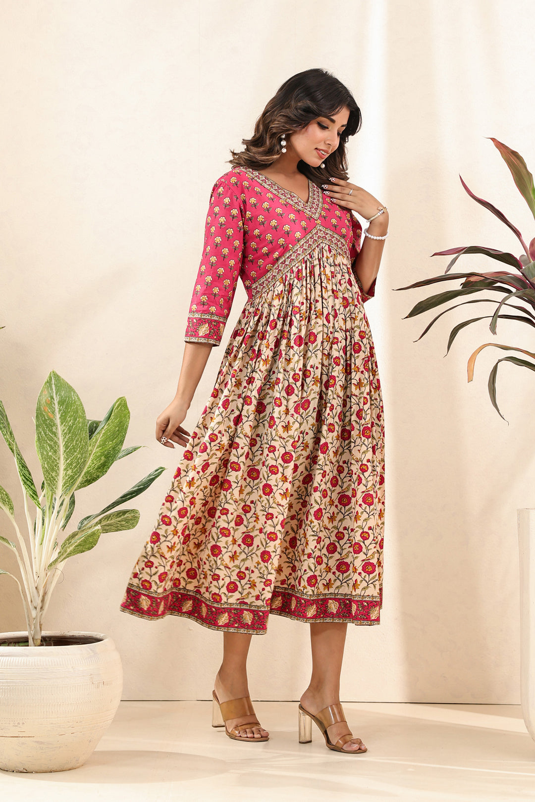 Pink Beige Flare Nyra Dress