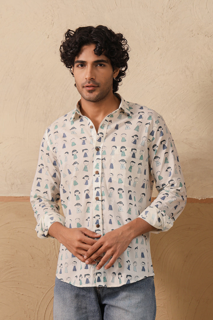 Blue Green Doodle Full Sleeve Shirt