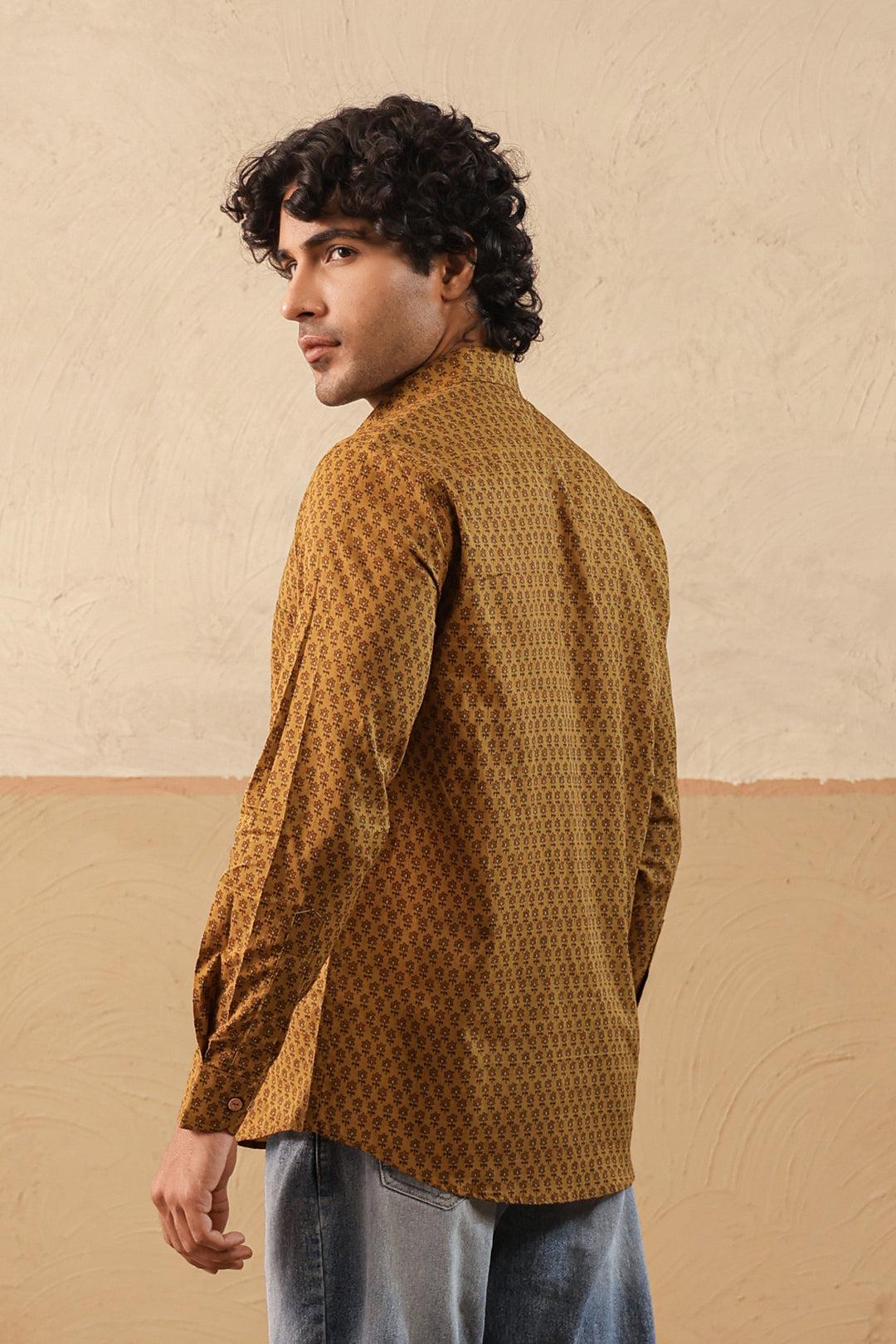 Mustard Brown Floral Buti Full Sleeve Shirt
