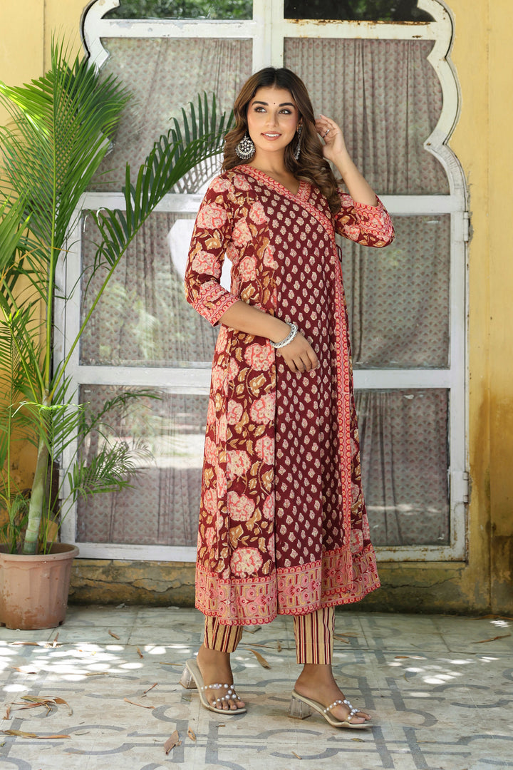 Purple Buti Mughal Angarakha Dress Set