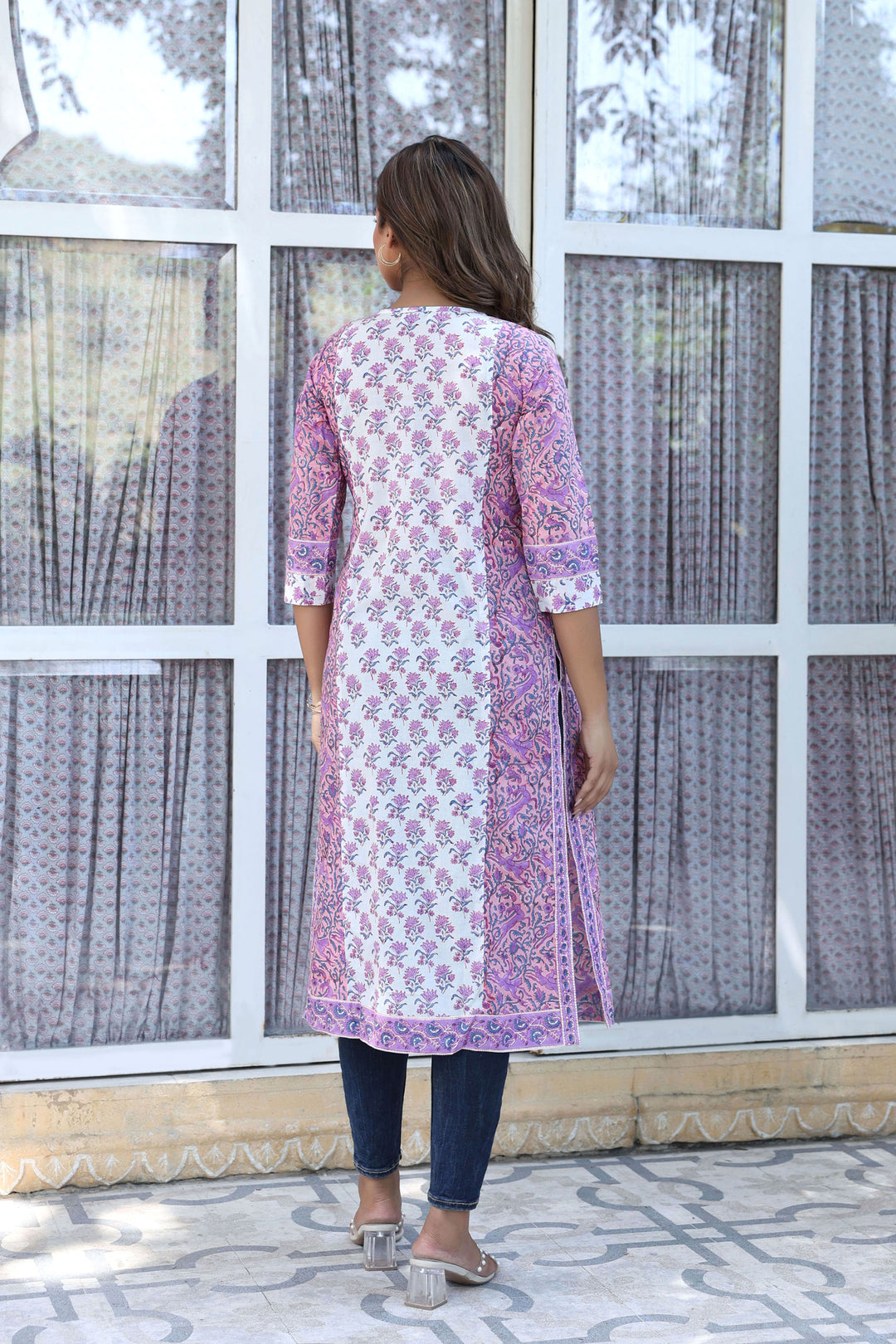Purple Buti Floral Pintucks  Panel Kurti