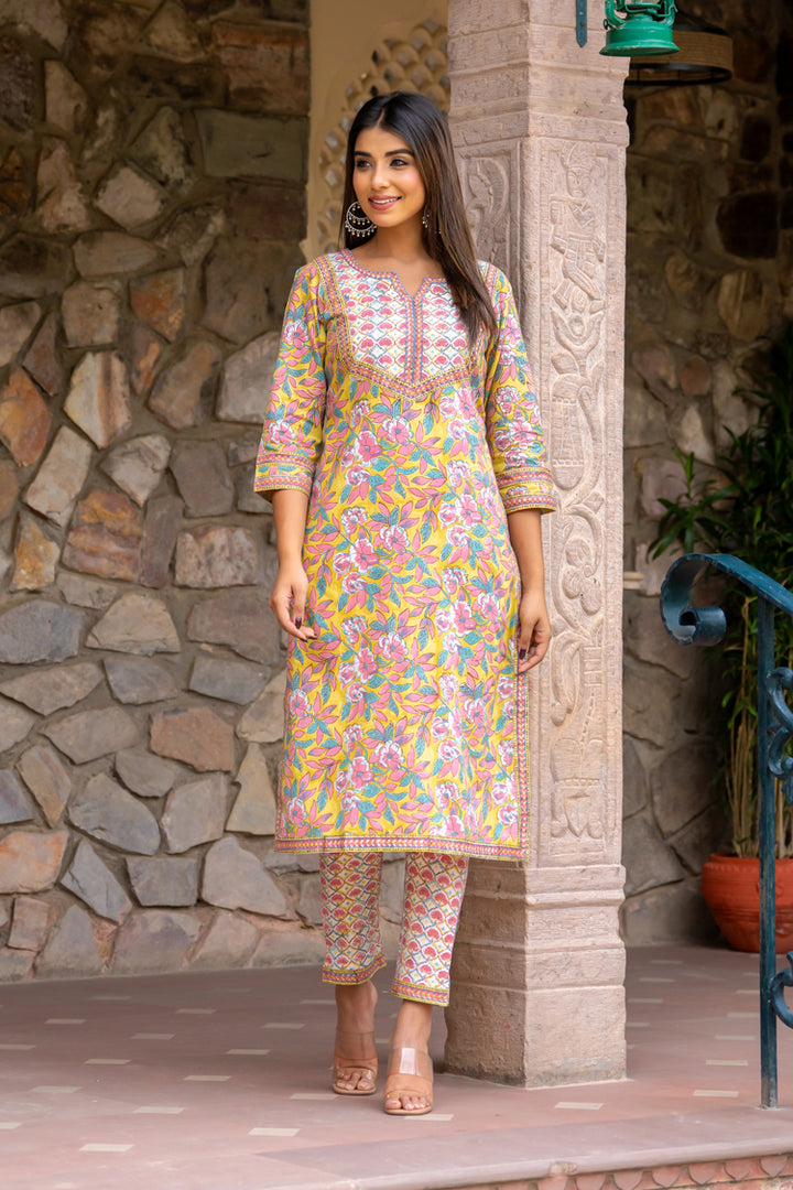 Yellow White Persian Kurta Set